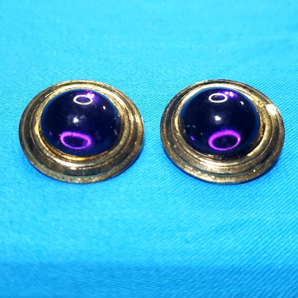 Vintage Purple Stone Circle Earrings